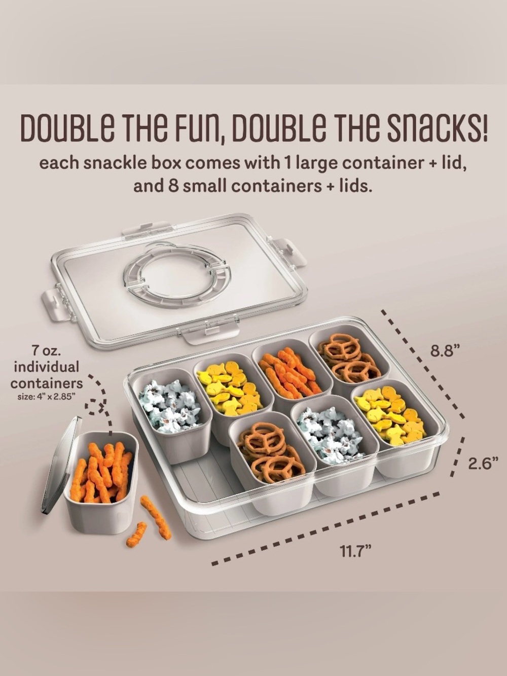 🆕CWC 8-Compartment Snackle Box, Charcuterie and Snack Container, Sand Color - Picture 5 of 6
